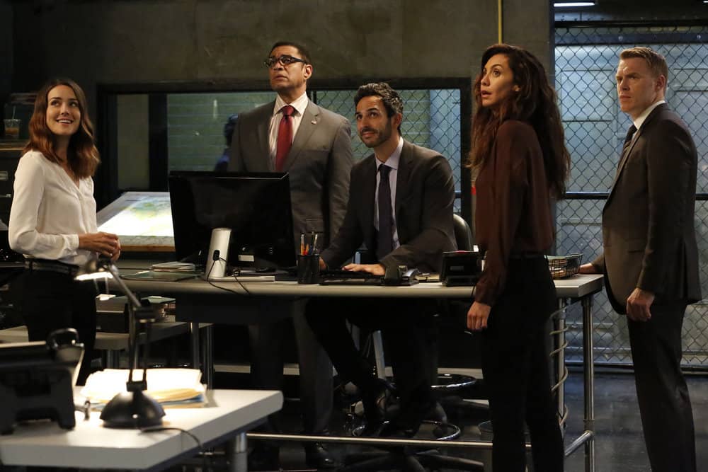 THE BLACKLIST -- "Greyson Blaise" Episode 502 -- Pictured: (l-r) Megan Boone as Elizabeth Keen, Harry Lennix as Harold Cooper, Amir Arison as Aram Mojitabai, Mozhan Marnò as Samar Navabi, Diego Klattenhoff as Donald Ressler -- (Photo by: Will Hart/NBC) THE BLACKLIST -- "Greyson Blaise" Episode 502 -- Pictured: (l-r) Megan Boone as Elizabeth Keen, Harry Lennix as Harold Cooper, Amir Arison as Aram Mojitabai, Mozhan Marnò as Samar Navabi, Diego Klattenhoff as Donald Ressler -- (Photo by: Will Hart/NBC)