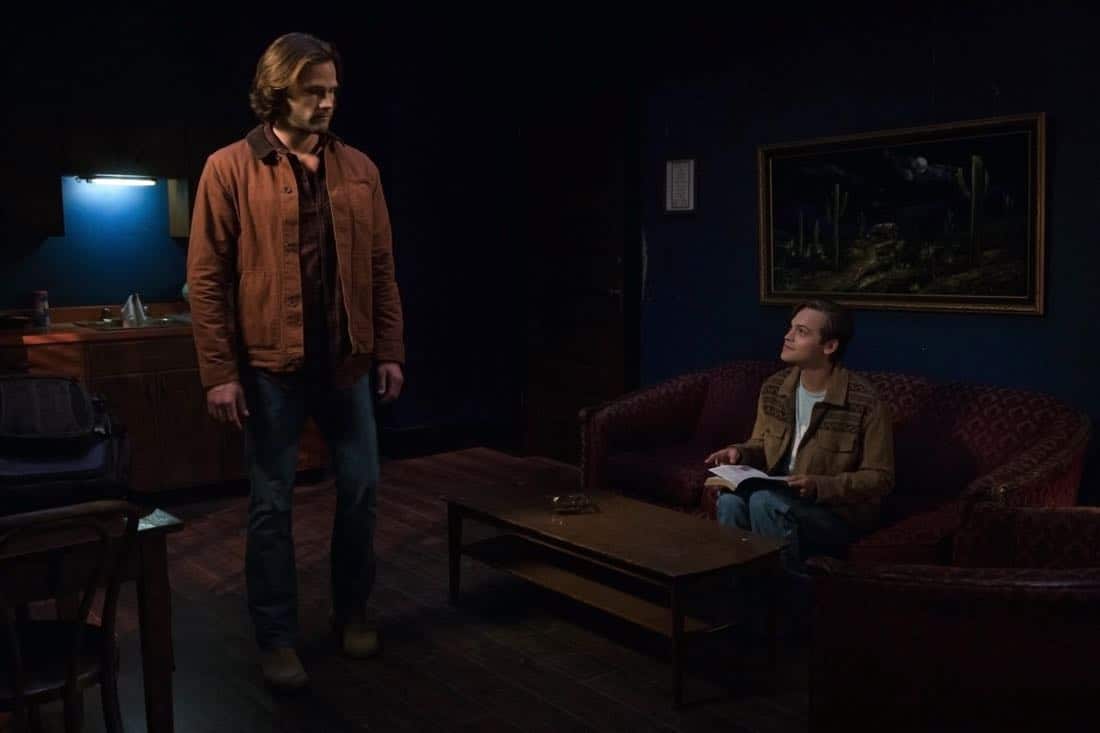 Supernatural -- "The Rising Son" -- Image Number: SN1302b_0017.jpg -- Pictured (L-R): Jared Padalecki as Sam and Alexander Calvert as Jack -- Photo: Jack Rowand/The CW -- é 2017 The CW Network, LLC All Rights Reserved.