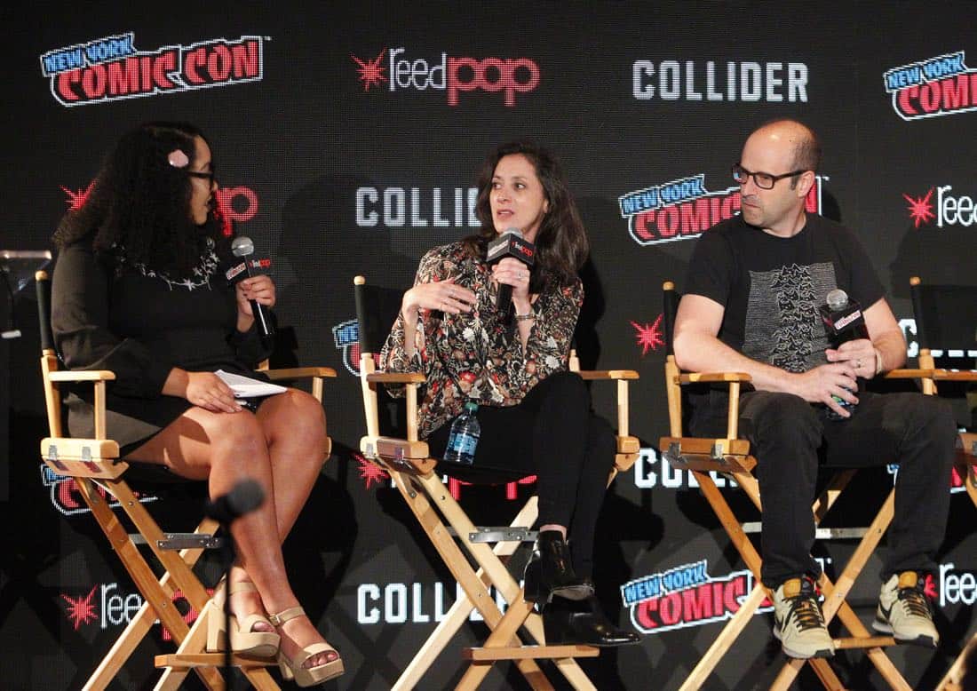 NY COMIC-CON 2017 - SIREN - Freeform’s genre programming was out in full force at this year’s New York Comic Con on Saturday, October 7th with executive producers and cast from the hit series “Shadowhunters,” “Beyond,” and new original series “Siren.” (Freeform/Lou Rocco) ARIANA ROMERO, EMILY WHITESELL (EXECUTIVE PRODUCER), ERIC WALD (EXECUTIVE PRODUCER)