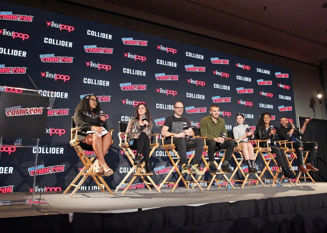 NY COMIC-CON 2017 - SIREN - Freeform’s genre programming was out in full force at this year’s New York Comic Con on Saturday, October 7th with executive producers and cast from the hit series “Shadowhunters,” “Beyond,” and new original series “Siren.” (Freeform/Lou Rocco) ARIANA ROMERO, EMILY WHITESELL (EXECUTIVE PRODUCER), ERIC WALD (EXECUTIVE PRODUCER), ALEX ROE, ELINE POWELL, FOLA EVANS-AKINGBOLA, IAN VERDUN