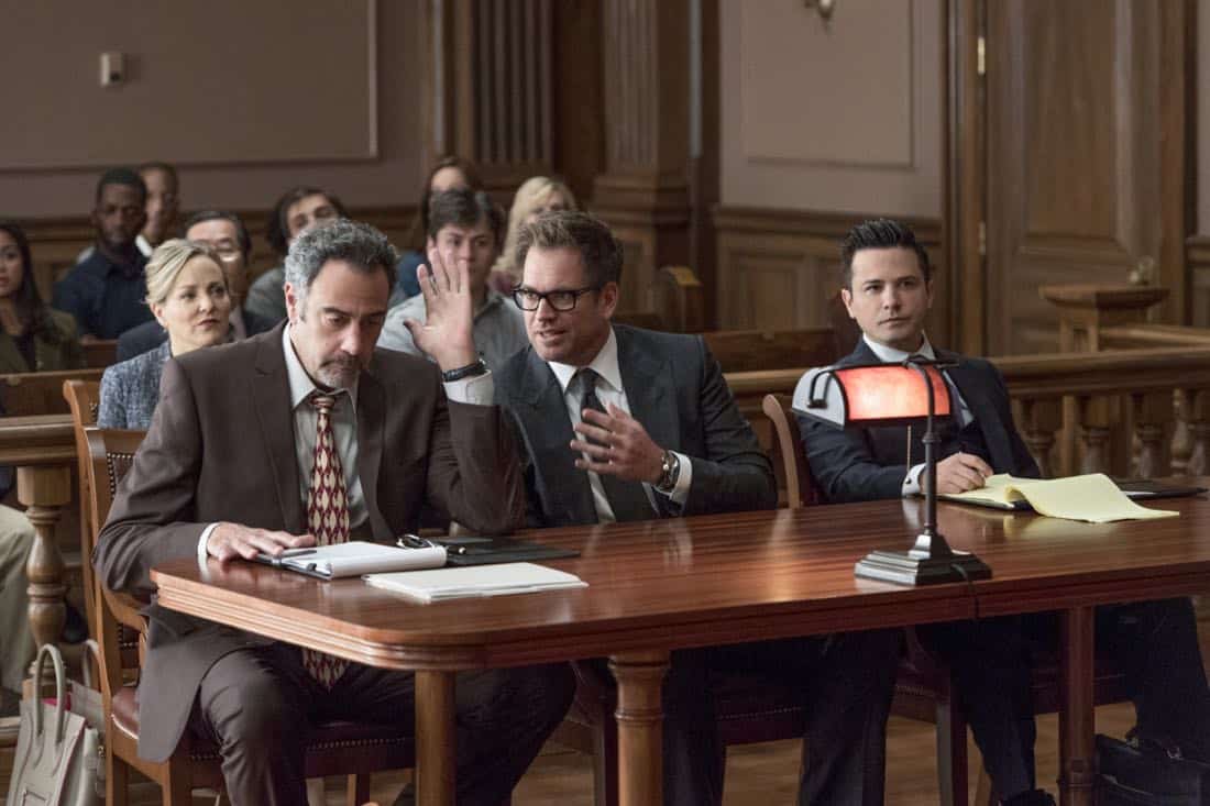 "The Illusion of Control"-- Bull hires an eccentric lawyer to represent him when a celebrity sues him after his advice regarding her custody case backfires, on BULL, Tuesday, Oct 17 (9:00-10:00 PM, ET/PT) on the CBS Television Network. Pictured L-R: Brad Garrett as Ron Getman, Michael Weatherly as Dr. Jason Bull, and Freddy Rodriguez as Benny Colón Photo: David Giesbrecht/CBS é2017 CBS Broadcasting, Inc. All Rights Reserved