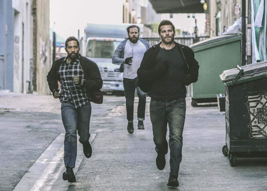 "Ghosts of Christmas Future" -- Jason and the SEAL Team refuse to abort a mission to capture a dangerous war criminal after it goes sideways. Also, Clay's controversial father, Ash Spenser (C. Thomas Howell), comes to town on his book tour, on SEAL TEAM, Wednesday, Oct. 18 (9:00-10:00 PM, ET/PT) on the CBS Television Network. Pictured left to right: Neil Brown Jr. as ray Perry, AJ Buckley as Sonny Quinn, and David Boreanaz as Jason Hayes. Photo: Sonja Flemming/CBS é2017 CBS Broadcasting, Inc. All Rights Reserved