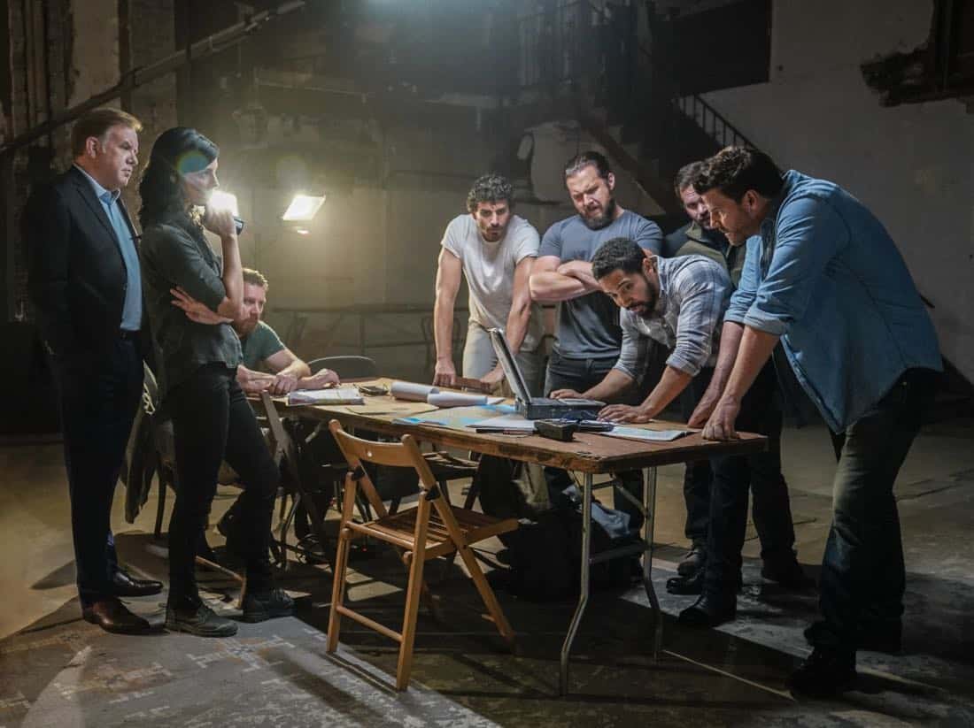 "Ghosts of Christmas Future" -- Jason and the SEAL Team refuse to abort a mission to capture a dangerous war criminal after it goes sideways. Also, Clay's controversial father, Ash Spenser (C. Thomas Howell), comes to town on his book tour, on SEAL TEAM, Wednesday, Oct. 18 (9:00-10:00 PM, ET/PT) on the CBS Television Network. Pictured left to right: Brian Howe as Oliver, Jessica Paré as Mandy Ellis, Tyler Grey as Trent, Justin Melnick as Brock, AJ Buckley as Sonny Quinn, Neil Brown Jr. as ray Perry, Judd Lormand as Blackburn, and David Boreanaz as Jason Hayes. Photo: Erik Voake/CBS é2017 CBS Broadcasting, Inc. All Rights Reserved