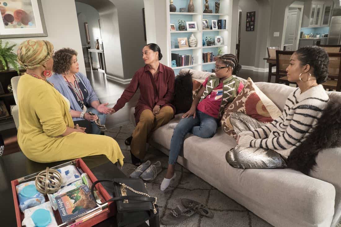 BLACK-ISH - "First and Last" - Diane experiences a big life event toward becoming a woman and Bow, Ruby, Zoey and Alicia are there to support her. Meanwhile, afraid that he may never be able to beat Junior at basketball again, Dre conducts psychological warfare on Junior before challenging him to a game, on "black-ish," TUESDAY, NOV. 7 (9:00-9:30 p.m. EST), on The ABC Television Network. (ABC/Eric McCandless) JENIFER LEWIS, ANNA DEAVERE SMITH, TRACEE ELLIS ROSS, MARSAI MARTIN, YARA SHAHIDI