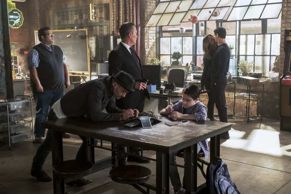 "Go With the Flo(rence)" --While tracking a device that can prevent a nuclear meltdown through the Los Angeles sewers, Walter learns the nuances of listening and not offering advice to Paige. Also, Team Scorpion meets Florence (guest star Tina Majorino), their new neighbor at the garage, after she sends a mix of smelly chemicals through their shared ventilation as a warning to keep the noise down, on SCORPION, Monday, Nov. 6 (10:00-11:00 PM, ET/PT) on the CBS Television Network. Pictured: Ari Stidham, Eddie Kaye Thomas, Robert Patrick, Riley B. Smith, Katharine McPhee, Elyes Gabel. Photo: Jessica Brooks/CBS é2017 CBS Broadcasting, Inc. All Rights Reserved