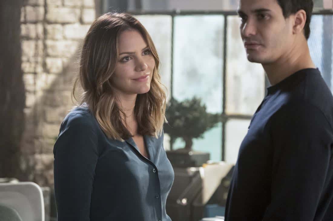 "Go With the Flo(rence)" --While tracking a device that can prevent a nuclear meltdown through the Los Angeles sewers, Walter learns the nuances of listening and not offering advice to Paige. Also, Team Scorpion meets Florence (guest star Tina Majorino), their new neighbor at the garage, after she sends a mix of smelly chemicals through their shared ventilation as a warning to keep the noise down, on SCORPION, Monday, Nov. 6 (10:00-11:00 PM, ET/PT) on the CBS Television Network. Pictured: Katharine McPhee, Elyes Gabel. Photo: Jessica Brooks/CBS é2017 CBS Broadcasting, Inc. All Rights Reserved