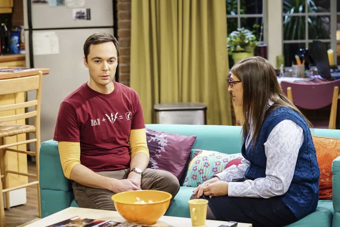 "The Tesla Recoil" -- Pictured: Sheldon Cooper (Jim Parsons) and Amy Farrah Fowler (Mayim Bialik). Leonard and Wolowitz are furious after they learn Sheldon went to work with the military behind their backs. Also, while Bernadette is on bed rest, she asks Raj to do some digging when she suspects Ruchi is trying to steal her job, on THE BIG BANG THEORY, Thursday, Nov. 16 (8:00-8:31 PM, ET/PT) on the CBS Television Network. Photo: Sonja Flemming/CBS é2017 CBS Broadcasting, Inc. All Rights Reserved.