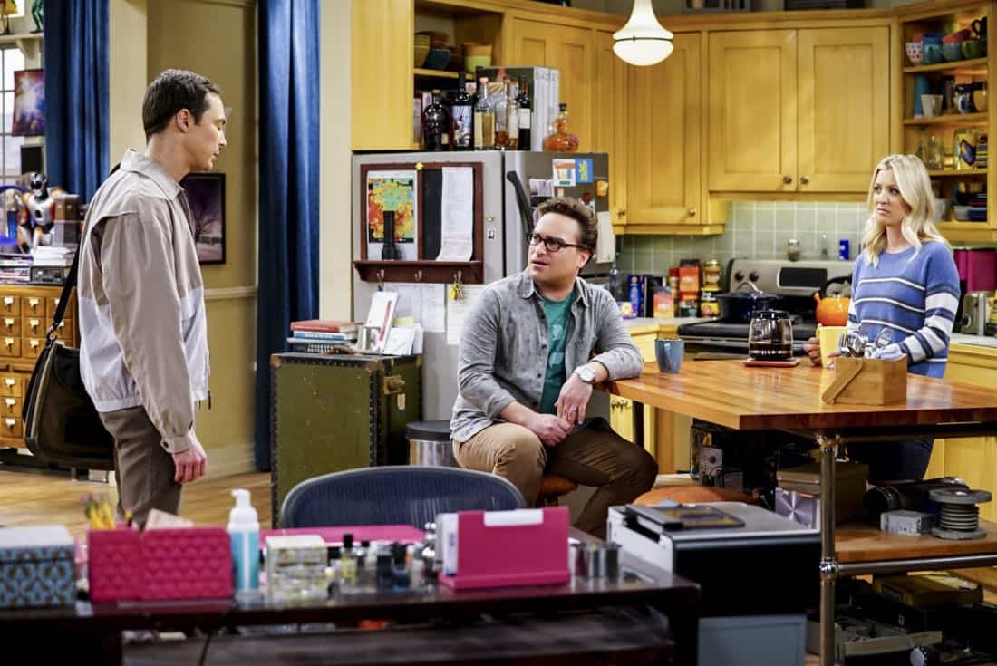 "The Tesla Recoil" -- Pictured: Sheldon Cooper (Jim Parsons), Leonard Hofstadter (Johnny Galecki) and Penny (Kaley Cuoco). Leonard and Wolowitz are furious after they learn Sheldon went to work with the military behind their backs. Also, while Bernadette is on bed rest, she asks Raj to do some digging when she suspects Ruchi is trying to steal her job, on THE BIG BANG THEORY, Thursday, Nov. 16 (8:00-8:31 PM, ET/PT) on the CBS Television Network. Photo: Sonja Flemming/CBS é2017 CBS Broadcasting, Inc. All Rights Reserved.