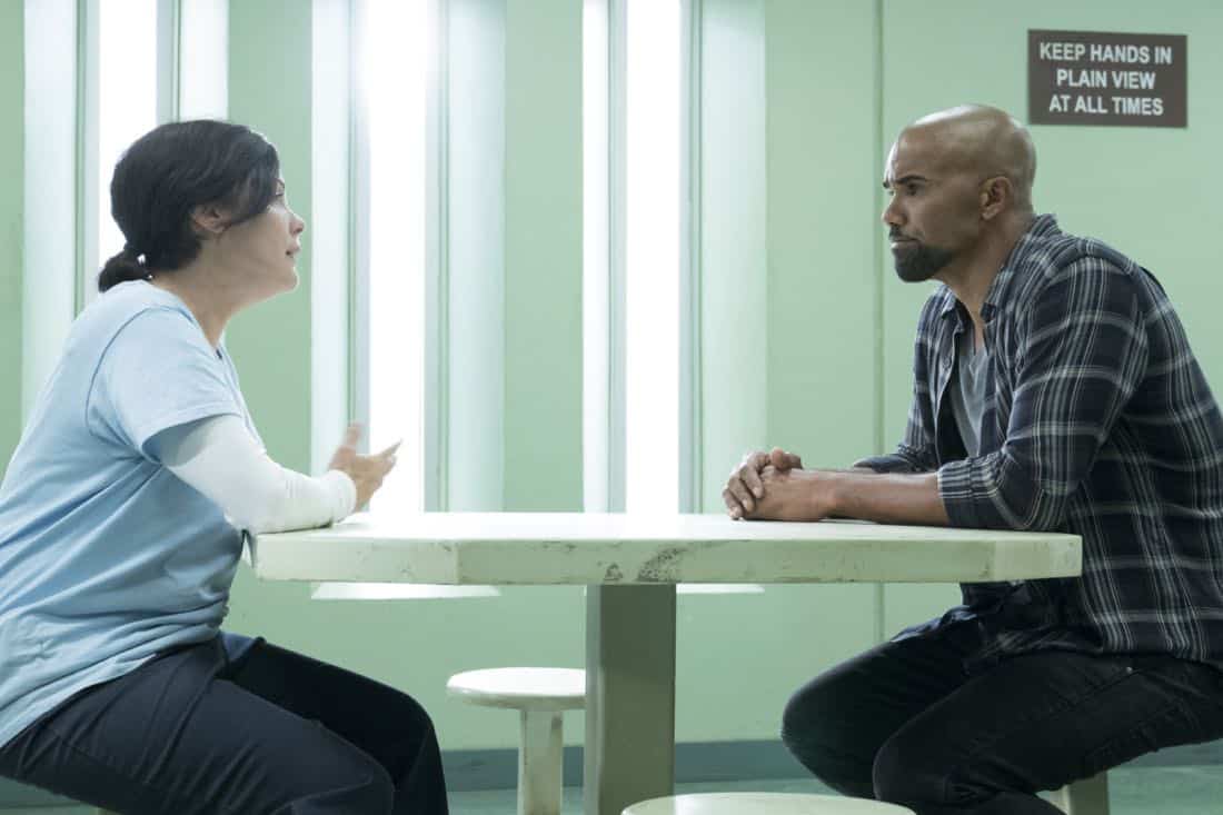 “Pamilya” – Newcomer Jim Street jeopardizes his spot on Hondo’s team when he agrees to do a favor for his incarcerated mother that endangers his SWAT career. Also, the SWAT team searches for the ruthless mastermind behind a drug trafficking ring that forces immigrants to be mules, on S.W.A.T., Thursday, Nov. 16 (10:00-11:00, ET/PT) on the CBS Television Network. Sherilyn Fenn guest stars as Karen Street, Jim Street’s mother. Pictured left to right: Sherilyn Fenn as Karen Street and Shemar Moore as Daniel “Hondo” Harrelson. Photo: Monty Brinton/CBS ©2017 CBS Broadcasting, Inc. All Rights Reserved