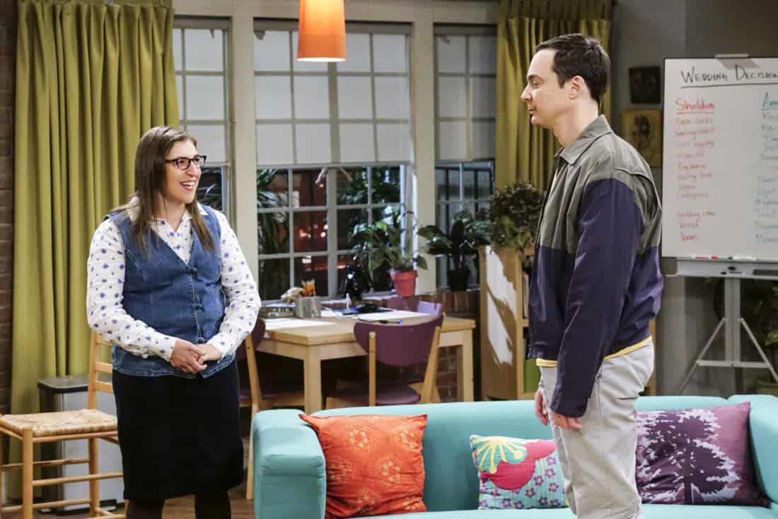 "The Confidence Erosion" -- Pictured: Amy Farrah Fowler (Mayim Bialik) and Sheldon Cooper (Jim Parsons). Sheldon and Amy try to eliminate stress from wedding planning by applying math to the process. Also, Koothrappali "breaks up" with Wolowitz after realizing his best friend is actually hurting his confidence, on THE BIG BANG THEORY, Thursday, Dec. 7 (8:00-8:31 PM, ET/PT) on the CBS Television Network. Photo: Monty Brinton/CBS é2017 CBS Broadcasting, Inc. All Rights Reserved.