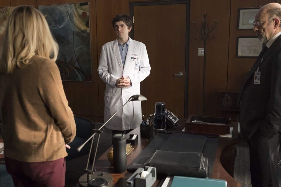 THE GOOD DOCTOR - “Sacrifice” - Members of the hospital’s surgical team are initially impressed with a charming young doctor, but his true character puts one of them in an awkward position at work. Meanwhile, Dr. Glassman feels Dr. Shaun Murphy needs a little more support with his personal life and suggests he meet with a therapist. However, Shaun is determined to show him that he can do it on his own, on “The Good Doctor,” MONDAY, DEC. 4 (10:00-11:00 p.m. EST), on The ABC Television Network. (ABC/Eike Schroter) FREDDIE HIGHMORE, RICHARD SCHIFF