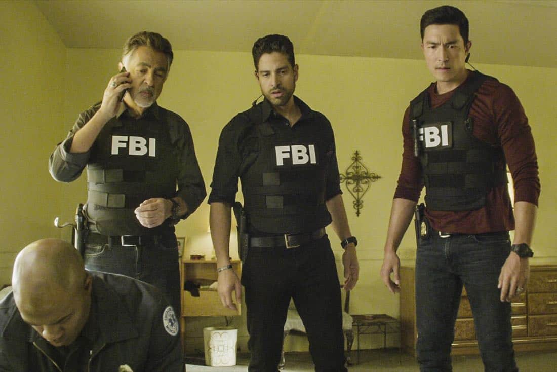 "Full-Tilt Boogie" -- The BAU team's investigation into the home invasion and attempted homicide of a police chief's wife uncovers a world of secrets in a small town in Virginia, on CRIMINAL MINDS, Wednesday, Jan. 10 (10:00-11:00 PM, ET/PT) on the CBS Television Network. Pictured: Joe Mantegna (David Rossi), Adam Rodriguez (Luke Alvez), Daniel Henney (Matt Simmons) Photo: Best Screen Grab Available é2017 CBS Broadcasting, Inc. All Rights Reserved