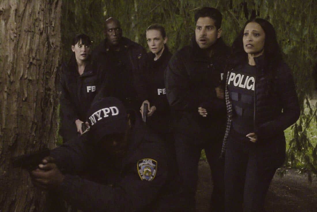 "Bad Moon on the Rise" -- The BAU is called to New York when several casualties of a brutal nature are reported in Central Park, on CRIMINAL MINDS, Wednesday, Jan. 17 (10:00-11:00 PM, ET/PT) on the CBS Television Network. Pictured: Paget Brewster (Emily Prentiss), A.J. Cook (Jennifer "JJ" Jareau), Adam Rodriguez (Luke Alvez) Photo: Best Screen Grab Available é2018 CBS Broadcasting, Inc. All Rights Reserved