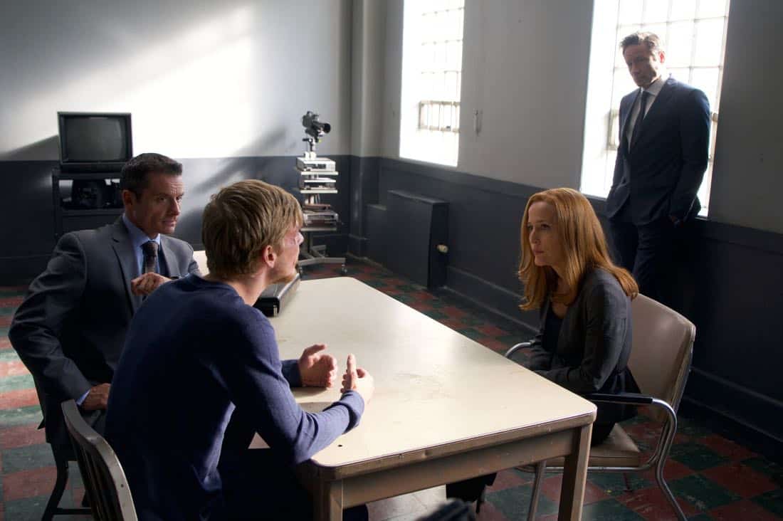 THE X-FILES: L-R: Guest star Benjamin Wilkinson, guest star Jared Ager Foster, Gillian Anderson and David Duchovny in the "Plus One" season premiere episode of THE X-FILES airing Wednesday, Jan. 17 (8:00-9:00 PM ET/PT) on FOX. ©2017 Fox Broadcasting Co. Cr: Shane Harvey/FOX THE X-FILES: L-R: Guest star Benjamin Wilkinson, guest star Jared Ager Foster, Gillian Anderson and David Duchovny in the "Plus One" season premiere episode of THE X-FILES airing Wednesday, Jan. 17 (8:00-9:00 PM ET/PT) on FOX. ©2017 Fox Broadcasting Co. Cr: Shane Harvey/FOX