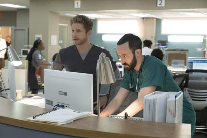 THE RESIDENT: L-R: Matt Czuchry and guest star Tasso Feldman in the "Identity Crisis" episode of THE RESIDENT airing Monday, Feb. 5 (8:00-9:00 PM ET/PT) on FOX. ©2018 Fox Broadcasting Co. Cr: Guy D'Alema/FOX