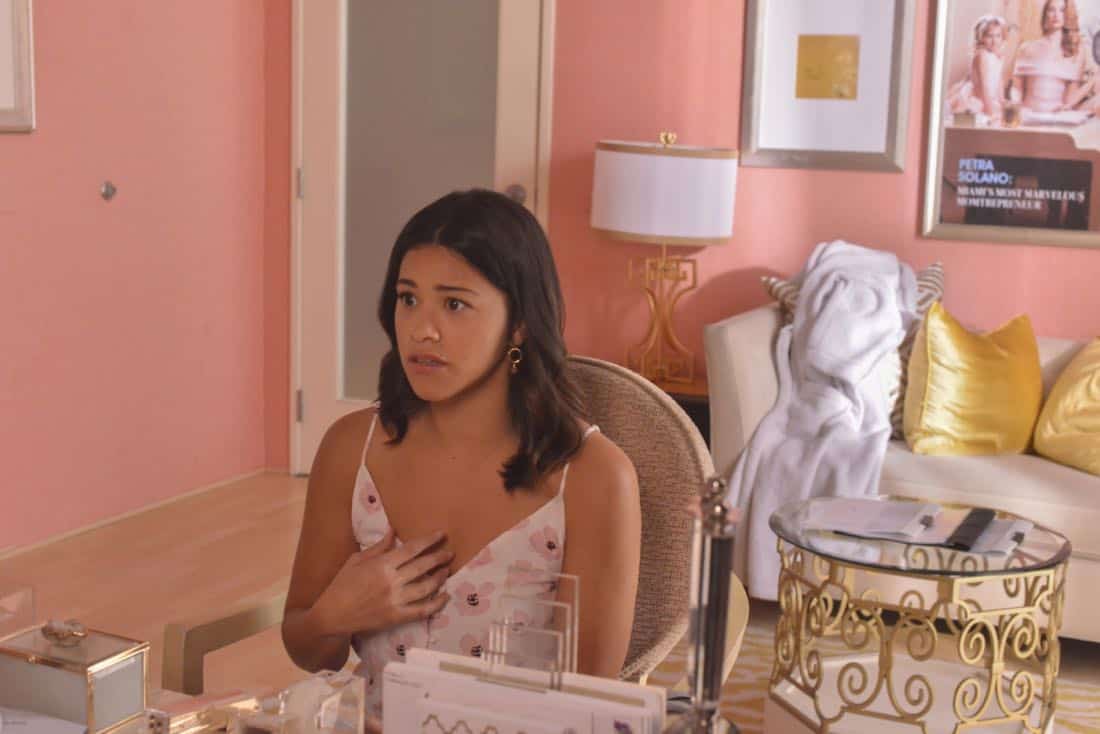 Jane The Virgin -- "Chapter Seventy-Four" -- Image Number: JAV410c_0020.jpg -- Pictured: Gina Rodriguez as Jane -- Photo: Lisa Rose/The CW -- é 2018 The CW Network, LLC. All Rights Reserved.