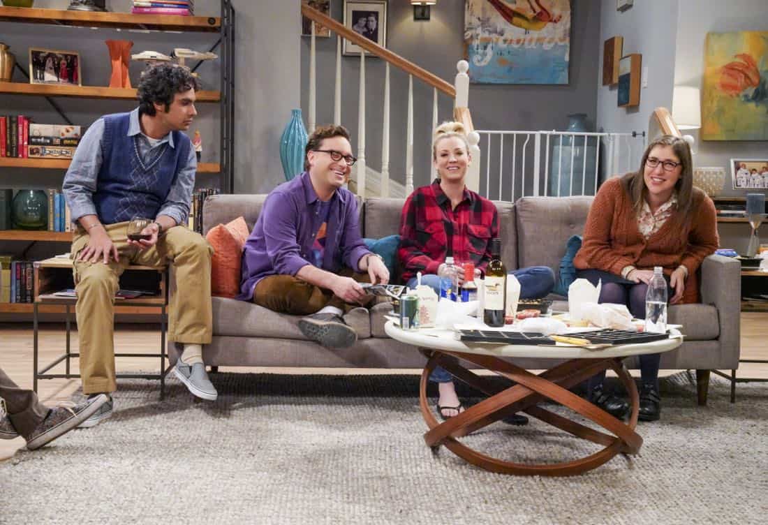 ÃÂThe Neonatal NomenclatureààPictured: Rajesh Koothrappali (Kunal Nayyar), Leonard Hofstadter (Johnny Galecki), Penny (Kaley Cuoco) and Amy Farrah Fowler (Mayim Bialik). When Bernadette wonÃÂt go into labor, all her friends try different tactics to get things started. Also, Wolowitz confronts Bernadette after Amy accidentally reveals sheÃÂs already chosen their sonÃÂs name, on THE BIG BANG THEORY, Thursday, March 1 (8:00-8:31 PM, ET/PT), on the CBS Television Network. Photo: Bill Inoshita/CBS é2018 CBS Broadcasting, Inc. All Rights Reserved.