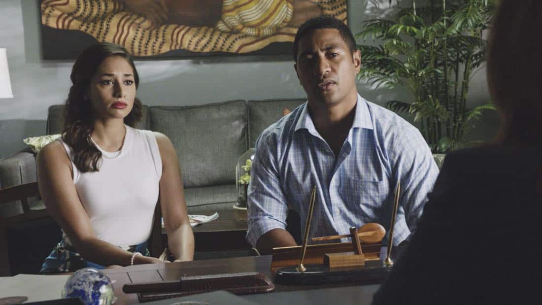 O nÃÂ hÃ
ÂkÃ
« o ka lani wale no kai 'ike i kahi o Pae, Tani and Junior go undercover as prospective parents in order to infiltrate a private school whose headmaster has been murdered. Also, AdamÃÂs life is on the line when he is held captive and is forced to produce a notoriously hidden massive amount of money, on HAWAII FIVE-0, Friday, March 2nd (9:00-10:00 PM, ET/PT) on the CBS Television Network. Pictured left to right: Meaghan Rath as Tani Rey and Beulah Koale as Junior Reigns. Photo credit: Screengrab/é2018 CBS Broadcasting, Inc. All Rights Reserved. (O nàhÃ
ÂkÃ
« o ka lani wale no kai 'ike i kahi o Pae, is Hawaiian for Only the Stars of Heaven Know Where Pae is)