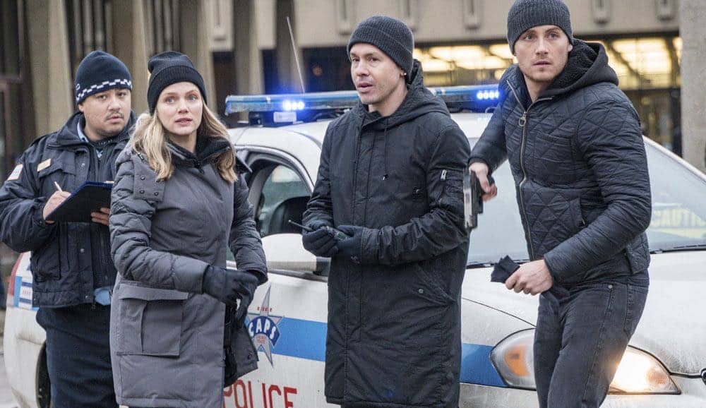 CHICAGO P.D. -- "Anthem" Episode 514 -- Pictured: (l-r) Tracy Spiridakos as Hailey Upton, Jon Seda as Antonio Dawson, Jesse Lee Soffer as Jay Halstead -- (Photo by: Matt Dinerstein/NBC)