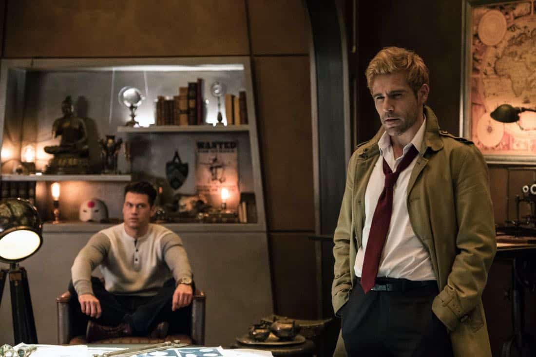 DC's Legends of Tomorrow -- "Daddy Darhkest" -- Image Number: LGN310a_0453b.jpg -- Pictured (L-R): Nick Zano as Nate Heywood/Steel and Matt Ryan as Constantine -- Photo: Jeff Weddell/The CW -- é 2018 The CW Network, LLC. All Rights Reserved. DC's Legends of Tomorrow -- "Daddy Darhkest" -- Image Number: LGN310a_0453b.jpg -- Pictured (L-R): Nick Zano as Nate Heywood/Steel and Matt Ryan as Constantine -- Photo: Jeff Weddell/The CW -- é 2018 The CW Network, LLC. All Rights Reserved.