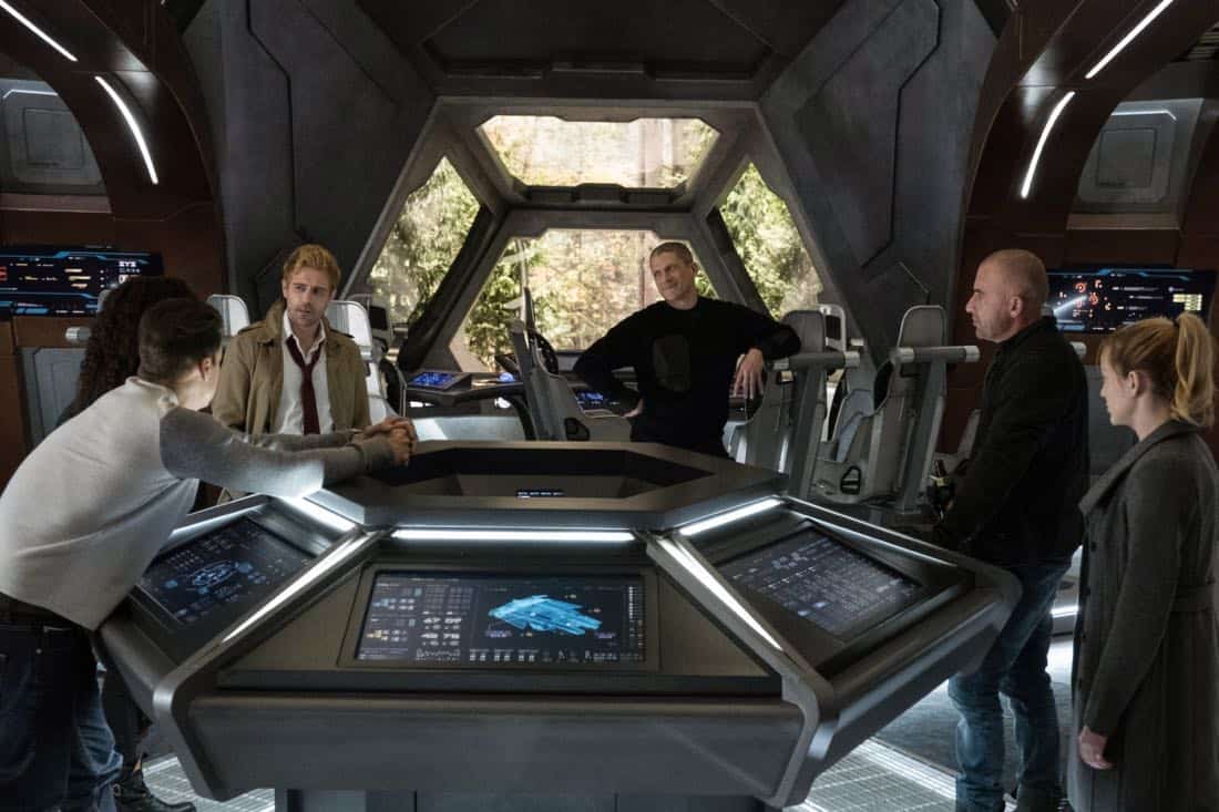 DC's Legends of Tomorrow -- "Daddy Darhkest" -- Image Number: LGN310a_0488b.jpg -- Pictured (L-R): Nick Zano as Nate Heywood/Steel, Maisie Richardson- Sellers as Amaya Jiwe/Vixen, Matt Ryan as Constantine, Wentworth Miller as Leo - X/Citizen Cold, Dominic Purcell as Mick Rory/Heat Wave and Caity Lotz as Sara Lance/White Canary -- Photo: Jeff Weddell/The CW -- é 2018 The CW Network, LLC. All Rights Reserved.