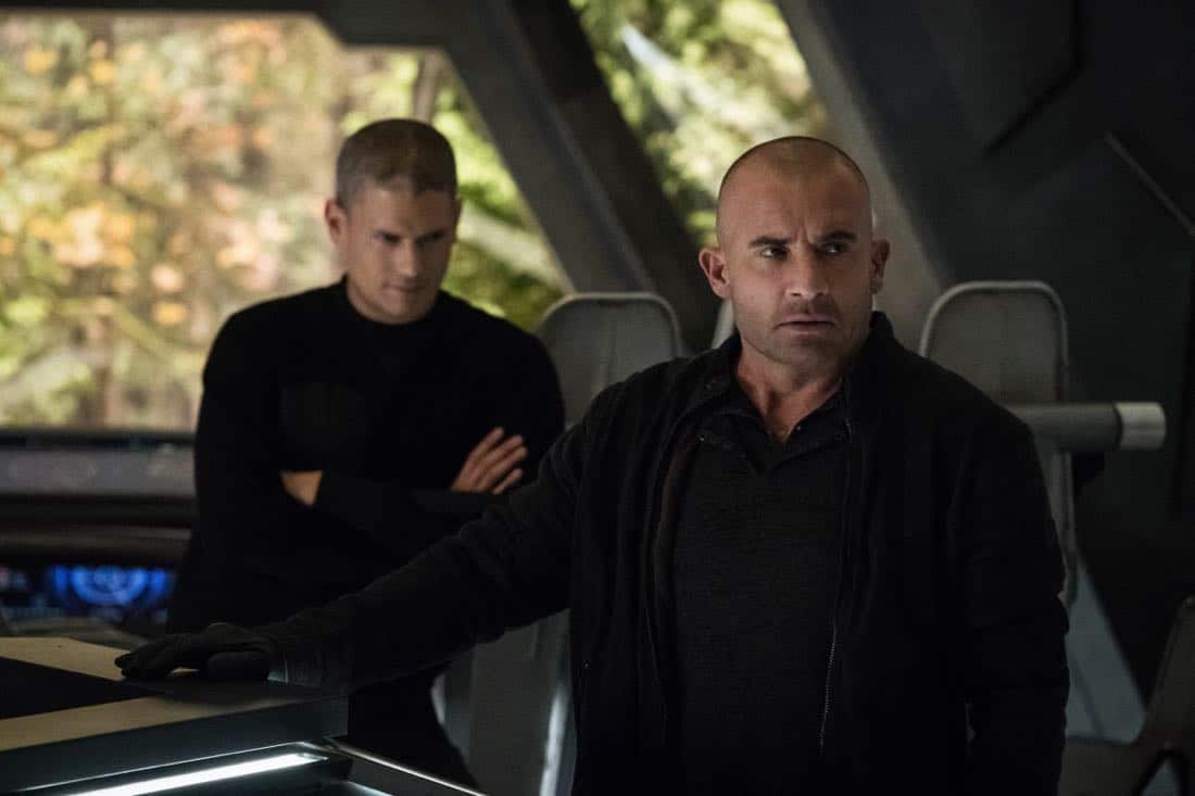 DC's Legends of Tomorrow -- "Daddy Darhkest" -- Image Number: LGN310a_0526b.jpg -- Pictured (L-R): Wentworth Miller as Leo - X/Citizen Cold and Dominic Purcell as Mick Rory/Heat Wave -- Photo: Jeff Weddell/The CW -- é 2018 The CW Network, LLC. All Rights Reserved.