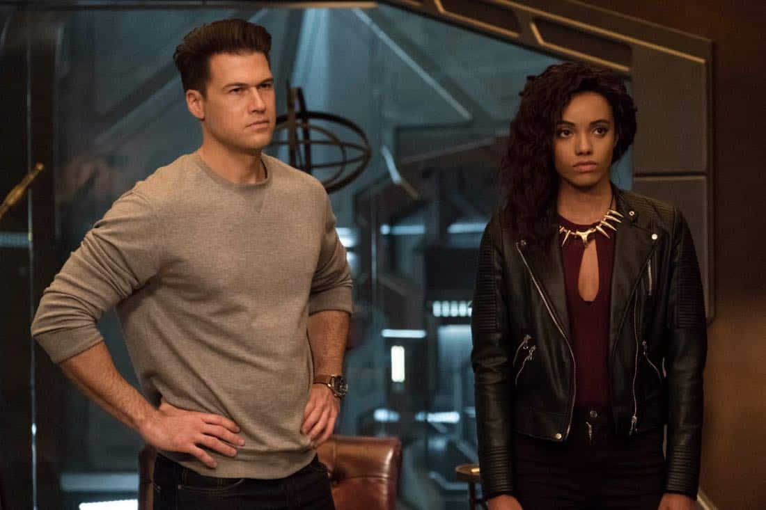DC's Legends of Tomorrow -- "Daddy Darhkest" -- Image Number: LGN310a_0237b.jpg -- Pictured (L-R): Nick Zano as Nate Heywood/Steel and Maisie Richardson-Sellers as Amaya Jiwe/Vixen -- Photo: Jeff Weddell/The CW -- é 2018 The CW Network, LLC. All Rights Reserved.
