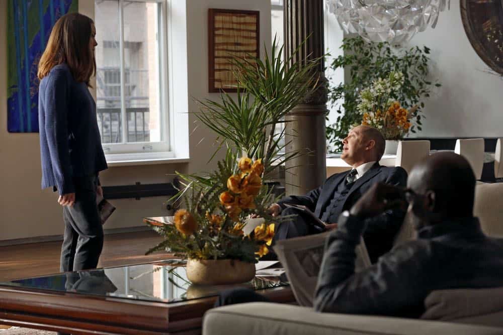 THE BLACKLIST -- "Mr. Raleigh Sinclair III (#51)" Episode 514 -- Pictured: (l-r) Megan Boone as Elizabeth Keen, James Spader as Raymond "Red" Reddington -- (Photo by: Will Hart/NBC)