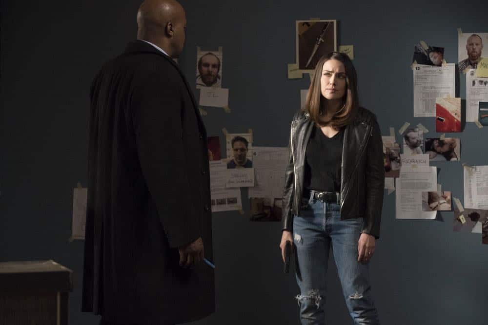 THE BLACKLIST -- "Mr. Raleigh Sinclair III (#51)" Episode 514 -- Pictured: (l-r) Evan Parke as Norman Singleton, Megan Boone as Elizabeth Keen -- (Photo by: Virginia Sherwood/NBC)