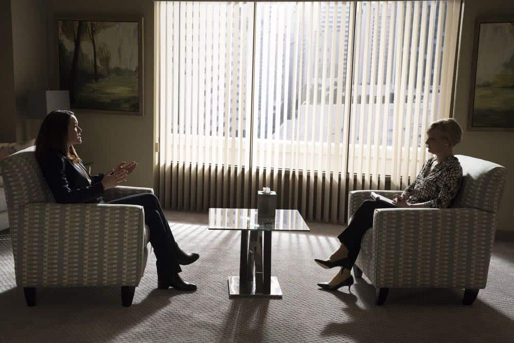 THE BLACKLIST -- "Mr. Raleigh Sinclair III (#51)" Episode 514 -- Pictured: (l-r) Megan Boone as Elizabeth Keen, Martha Plimpton as Dr. Sharon Fulton -- (Photo by: Virginia Sherwood/NBC)