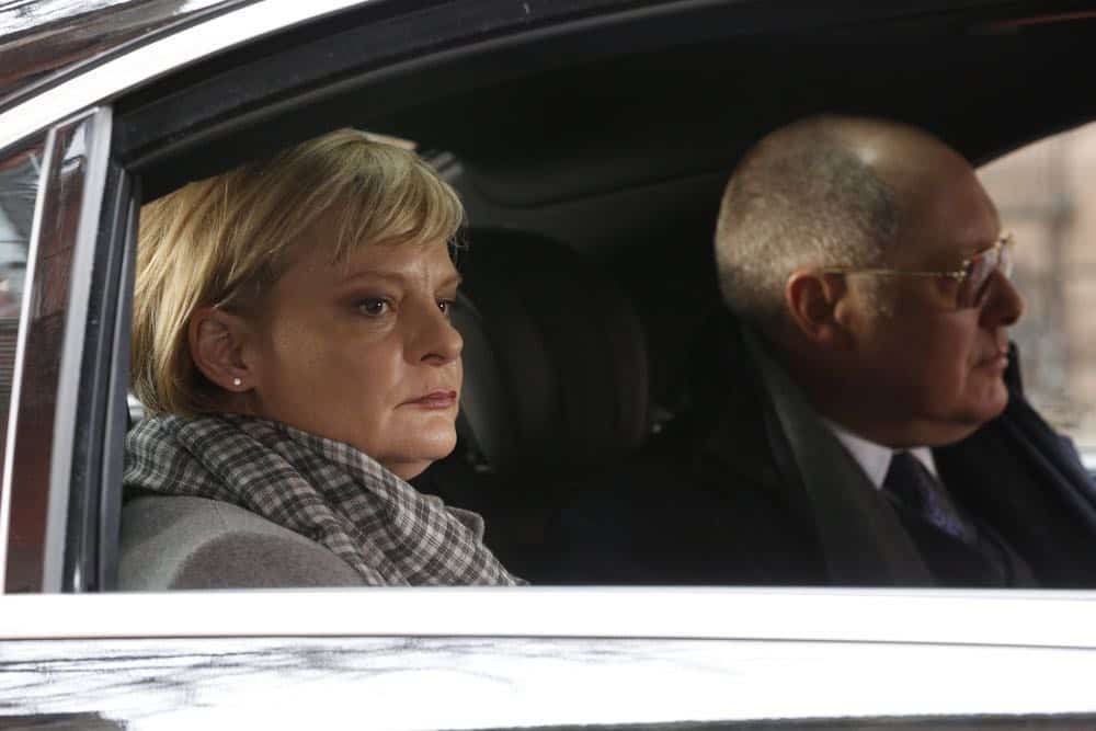 THE BLACKLIST -- "Mr. Raleigh Sinclair III (#51)" Episode 514 -- Pictured: (l-r) Martha Plimpton as Dr. Sharon Fulton, James Spader as Raymond "Red" Reddington -- (Photo by: Will Hart/NBC)