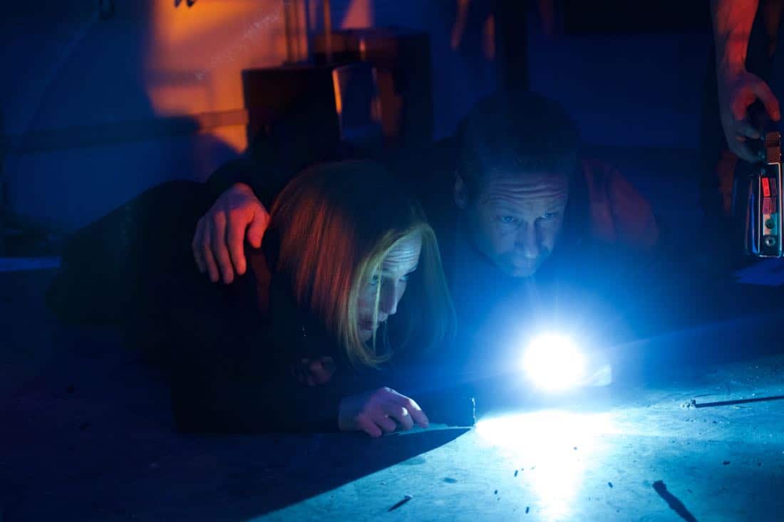 THE X-FILES: L-R: Gillian Anderson and David Duchovny in the "Rm9sbG93ZXJz" episode of THE X-FILES airing Wednesday, Feb. 28 (8:00-9:00 PM ET/PT) on FOX. ©2018 Fox Broadcasting Co. Cr: Shane Harvey/FOX