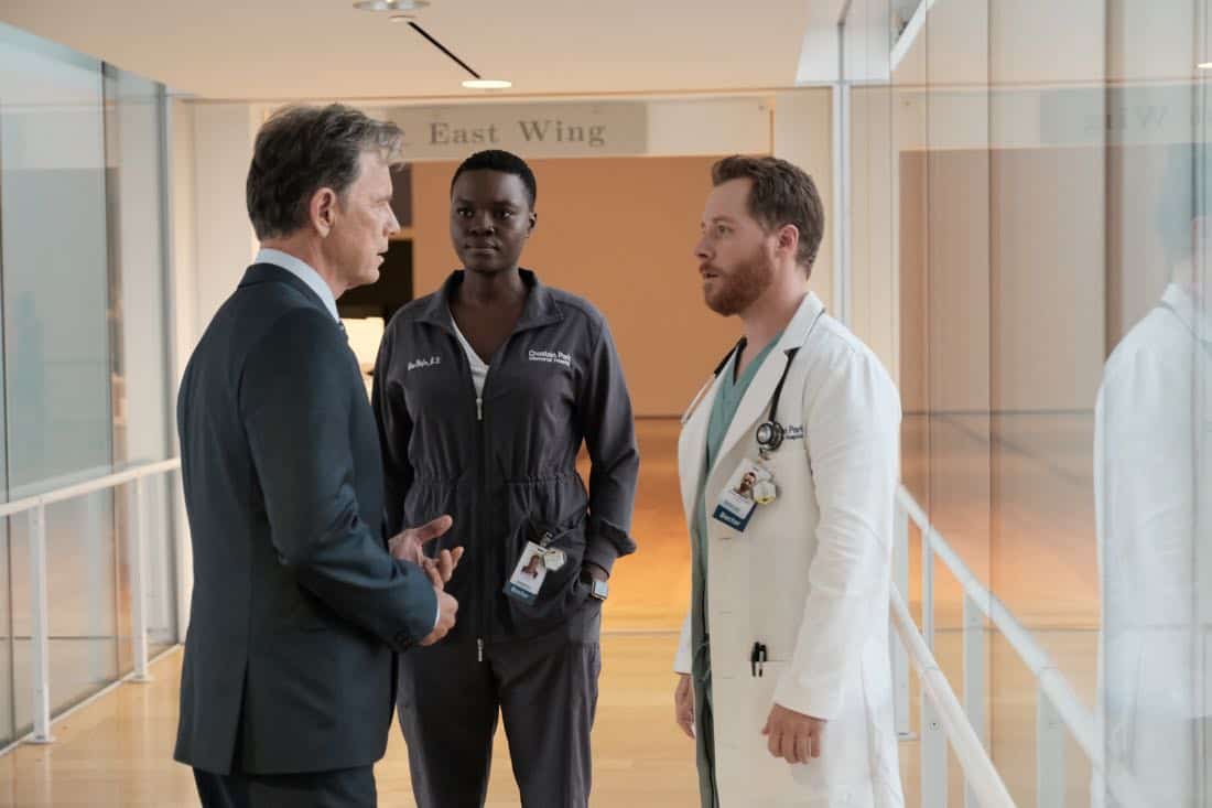 THE RESIDENT: L-R: Bruce Greenwood, Shaunette Renée Wilson and guest star Steven Reddington in the "None the Wiser" episode of THE RESIDENT airing Monday, Feb. 26 (9:00-10:00 PM ET/PT) on FOX. ©2018 Fox Broadcasting Co. Cr: Guy D'Alema/FOX