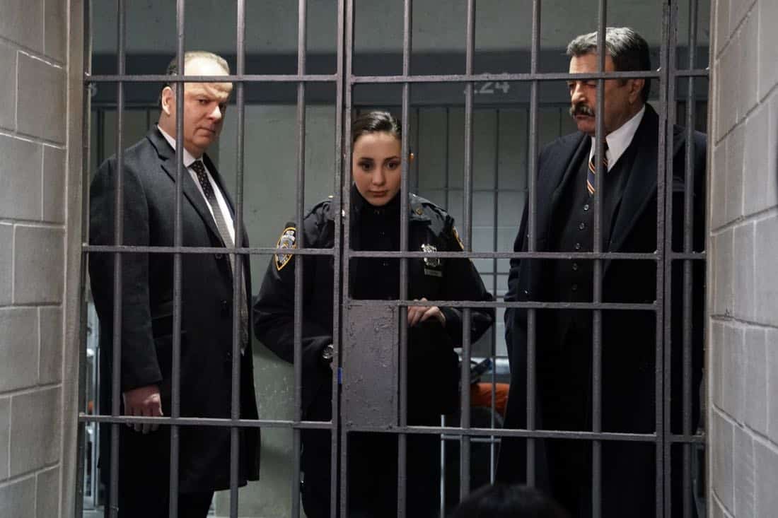 ÃÂLegacyààDanny considers taking a new job that would ease his financial struggles after investigating the death of a wealthy man. Also, Nicky tries to avoid involving her family when she is sexually harassed by her boss (Sean Kleier) at her new internship, and Garrett advises Frank to regain the publicÃÂs trust after a rookie cop is caught on video questioning a pedestrianÃÂs immigration status, on BLUE BLOODS, Friday, March 2 (10:00-11:00 PM, ET/PT) on the CBS Television Network. Pictured: Robert Clohessy, Lauren Patten, Tom Selleck. Photo: John Paul Filo/CBS é2018 CBS Broadcasting Inc. All Rights Reserved.