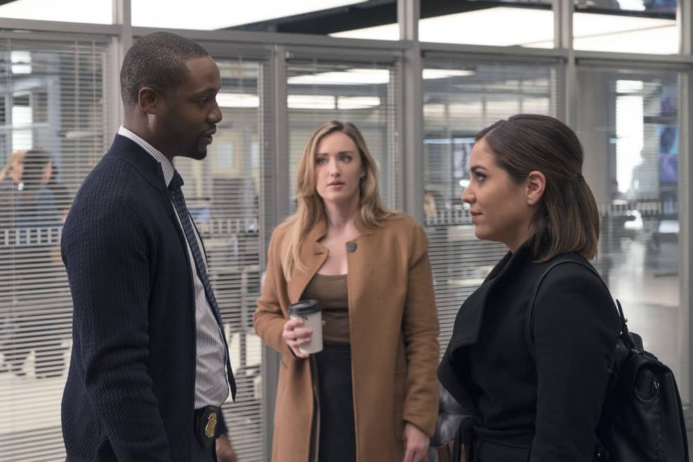 BLINDSPOT -- "Everlasting" Episode 314 -- Pictured: (l-r) Rob Brown as Edgar Reade, Ashley Johnson as Patterson, Audrey Esparza as Tasha Zapata -- (Photo by: Barbara Nitke/NBC) BLINDSPOT -- "Everlasting" Episode 314 -- Pictured: (l-r) Rob Brown as Edgar Reade, Ashley Johnson as Patterson, Audrey Esparza as Tasha Zapata -- (Photo by: Barbara Nitke/NBC)