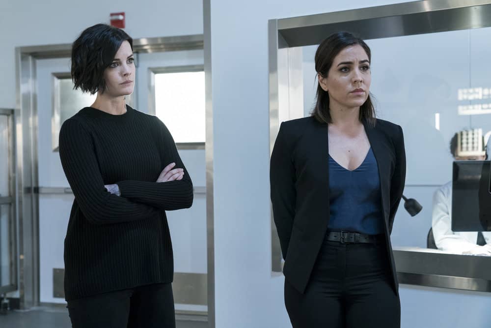 BLINDSPOT -- "Everlasting" Episode 314 -- Pictured: (l-r) Jaimie Alexander as Jane Doe, Audrey Esparza as Tasha Zapata -- (Photo by: David Giesbrecht/NBC)
