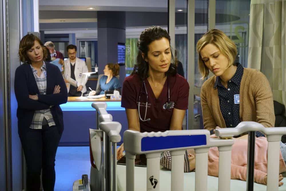 CHICAGO MED -- "Folie À Deux" Episode 311 -- Pictured: (l-r) Christy L. Bonstell as Wendy, Torrey DeVitto as Natalie Manning, Emily Vere Nicoll as Lauren Campos -- (Photo by: Elizabeth Sisson/NBC)
