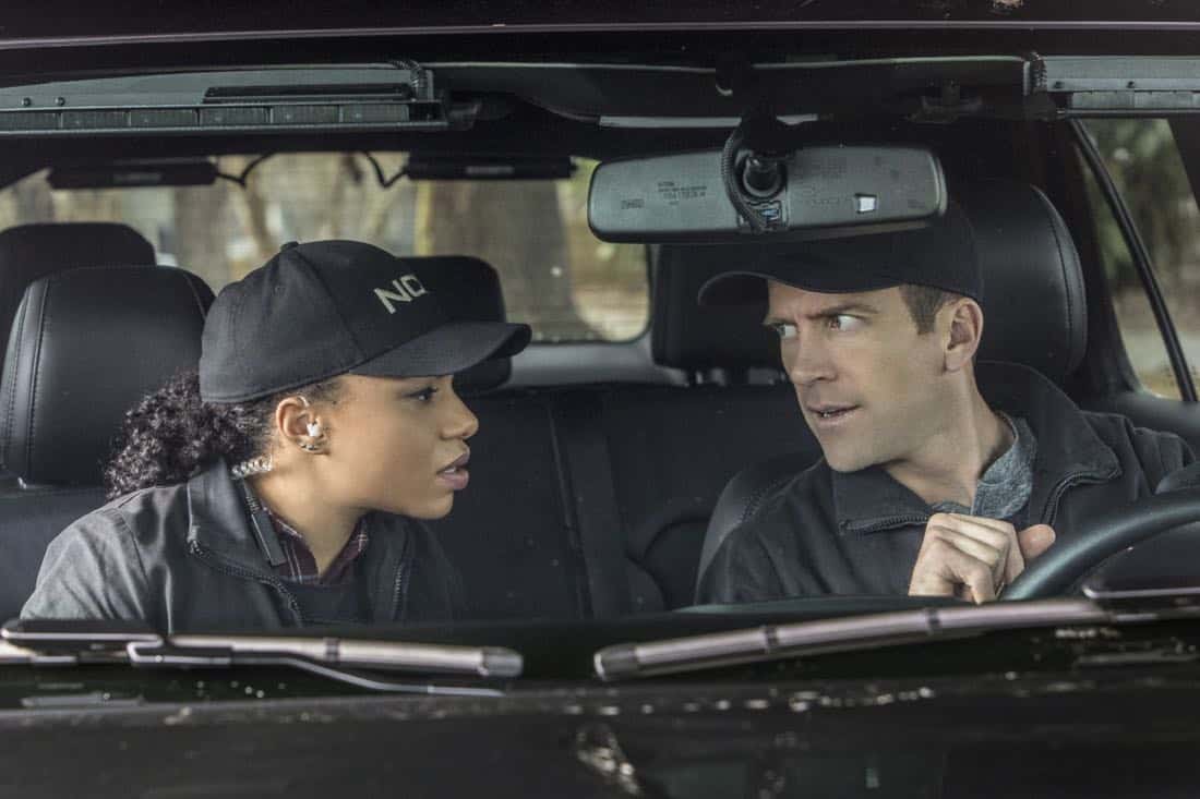 "Treasure Hunt" -- During the annual Contraband Days pirate festival, the NCIS team investigates the murder of a Navy captain who was searching for a valuable 200-year-old marble and gold fleur-de-lis, on NCIS: NEW ORLEANS, Tuesday, March 13 (10:00-11:00 PM, ET/PT) on the CBS Television Network. Pictured L-R: Pictured L-R: Shalita Grant as Sonja Percy and Lucas Black as Special Agent Christopher LaSalle Photo: Skip Bolen/CBS é2018 CBS Broadcasting, Inc. All Rights Reserved