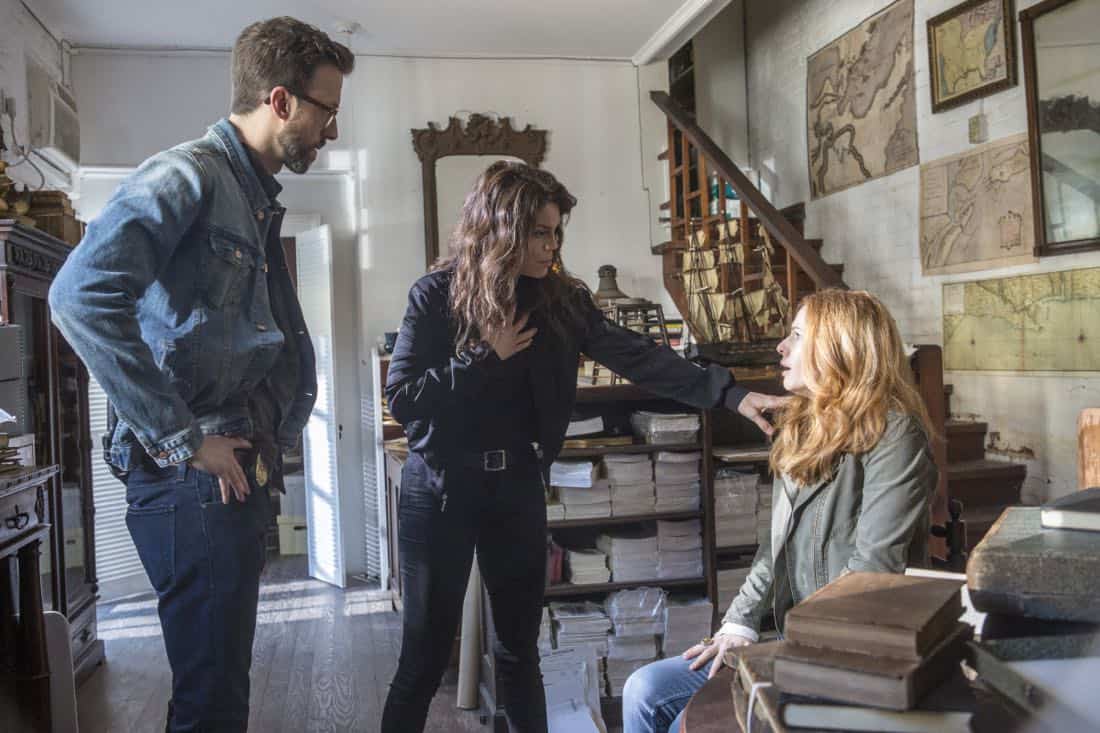 "Treasure Hunt" -- During the annual Contraband Days pirate festival, the NCIS team investigates the murder of a Navy captain who was searching for a valuable 200-year-old marble and gold fleur-de-lis, on NCIS: NEW ORLEANS, Tuesday, March 13 (10:00-11:00 PM, ET/PT) on the CBS Television Network. Pictured L-R: Rob Kerkovich as Forensic Scientist Sebastian Lund, Vanessa Ferlito as FBI Special Agent Tammy Gregorio, and Teal Wicks as Michelle Faucheux Photo: Skip Bolen/CBS é2018 CBS Broadcasting, Inc. All Rights Reserved