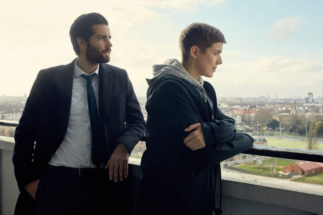 HARD SUN -- "The Sun, The Moon, The Truth" - Episode 101 - Malcontent police detective, DCI Charlie Hicks is deeply suspicious of his new partner DI Elaine Renko. But their first investigation into what seems like a straightforward case of suicide exposes a state secret that will connect them for life. Charlie Hicks (Jim Sturgess) and Elaine Renko (Agyness Deyn) shown. (Photo by: Robert Viglasky/Hulu)