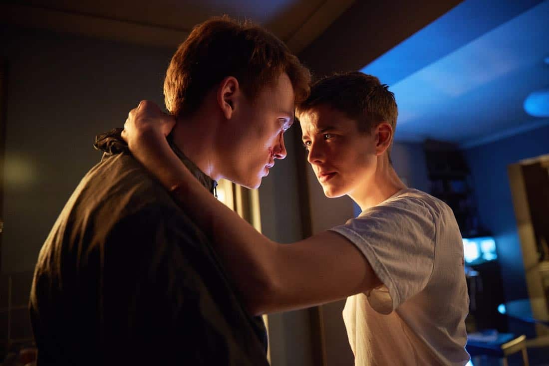 HARD SUN -- "The Sun, The Moon, The Truth" - Episode 101 - Malcontent police detective, DCI Charlie Hicks is deeply suspicious of his new partner DI Elaine Renko. But their first investigation into what seems like a straightforward case of suicide exposes a state secret that will connect them for life. Daniel Renko (Jojo Macari) and Elaine Renko (Agyness Deyn) shown. (Photo by: Robert Viglasky/Hulu)