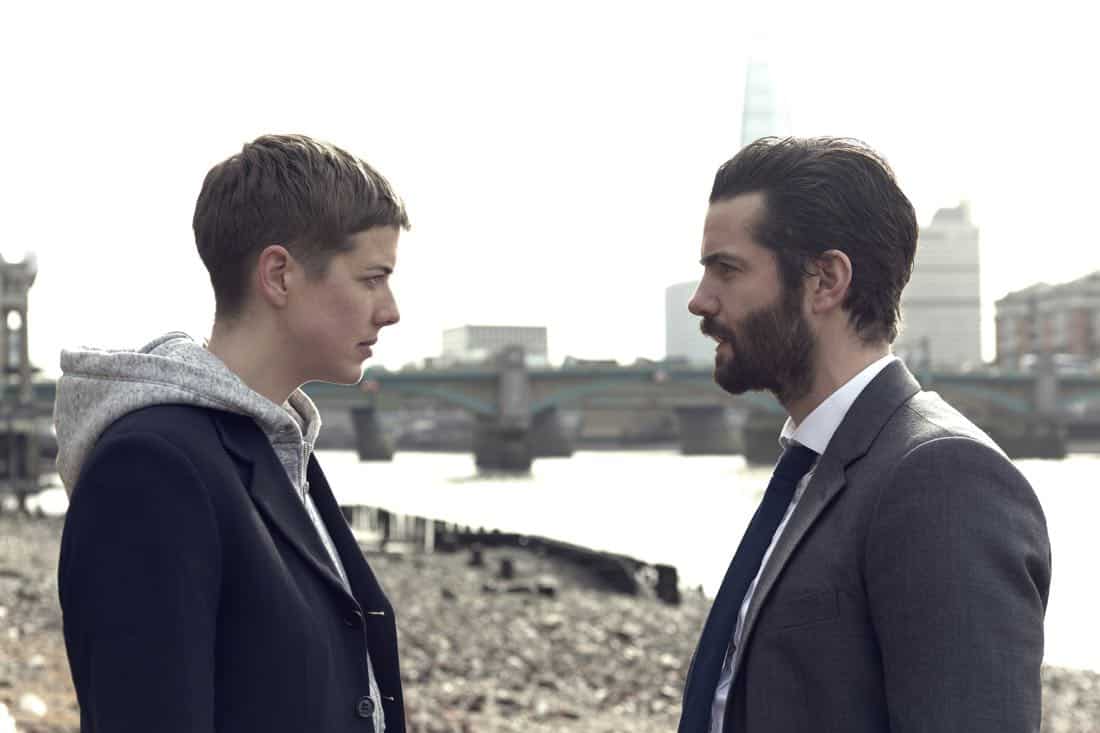 HARD SUN -- "The Sun, The Moon, The Truth" - Episode 101 - Malcontent police detective, DCI Charlie Hicks is deeply suspicious of his new partner DI Elaine Renko. But their first investigation into what seems like a straightforward case of suicide exposes a state secret that will connect them for life. Elaine Renko (Agyness Deyn) and Charlie Hicks (Jim Sturgess) shown. (Photo by: Hal Shinnie/Hulu)