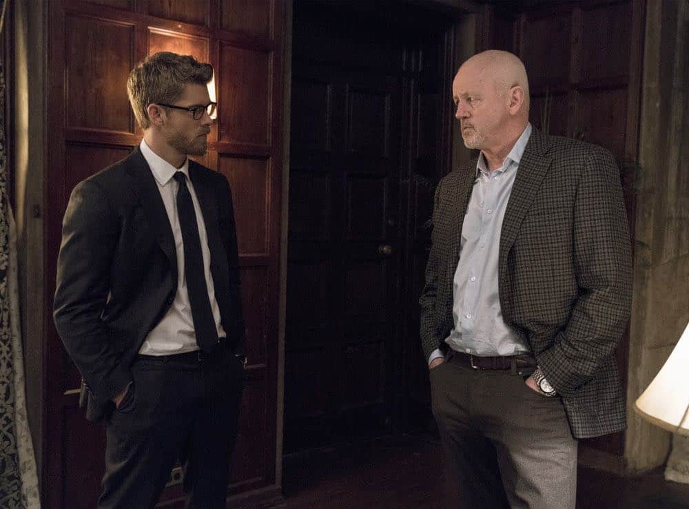 BLINDSPOT -- "Deductions" Episode 315 -- Pictured: (l-r) Luke Mitchell as Roman, David Morse as Hank Crawford -- (Photo by: David Giesbrecht/NBC)