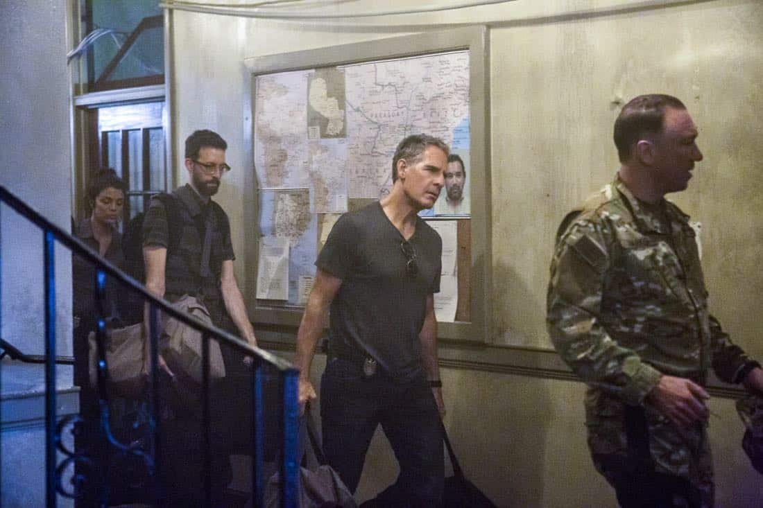 "Welcome to the Jungle" -- Pride, Sebastian and Tammy travel to South America after Pride is personally requested by a former colleague to assist with a classified operation that has been compromised, on NCIS: NEW ORLEANS, Tuesday, March 27 (10:00-11:00 PM, ET/PT) on the CBS Television Network. Pictured L-R: Vanessa Ferlito as FBI Special Agent Tammy Gregorio, Rob Kerkovich as Forensic Scientist Sebastian Lund, Scott Bakula as Special Agent Dwayne Pride, and Patrick Page as Colonel Stanley Parker Photo: Skip Bolen/CBS é2018 CBS Broadcasting, Inc. All Rights Reserved "Welcome to the Jungle" -- Pride, Sebastian and Tammy travel to South America after Pride is personally requested by a former colleague to assist with a classified operation that has been compromised, on NCIS: NEW ORLEANS, Tuesday, March 27 (10:00-11:00 PM, ET/PT) on the CBS Television Network. Pictured L-R: Vanessa Ferlito as FBI Special Agent Tammy Gregorio, Rob Kerkovich as Forensic Scientist Sebastian Lund, Scott Bakula as Special Agent Dwayne Pride, and Patrick Page as Colonel Stanley Parker Photo: Skip Bolen/CBS é2018 CBS Broadcasting, Inc. All Rights Reserved