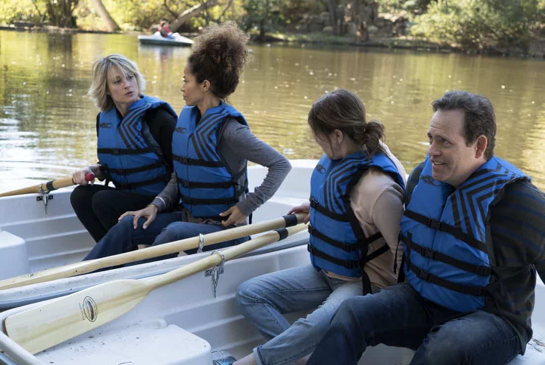 THE FOSTERS - "Just Say Yes" - In the 100th episode, Brandon and Grace go on a road trip and discover a lot about each other, while Mariana and Emma vie for a competitive internship. Stef and Lena go on a couples retreat to reconnect. This episode of "The Fosters" airs Tuesday, March 13 (8:00 - 9:01 p.m. EDT) on Freeform. (Freeform/Eric McCandless) TERI POLO, SHERRI SAUM, MATT KAMINSKY