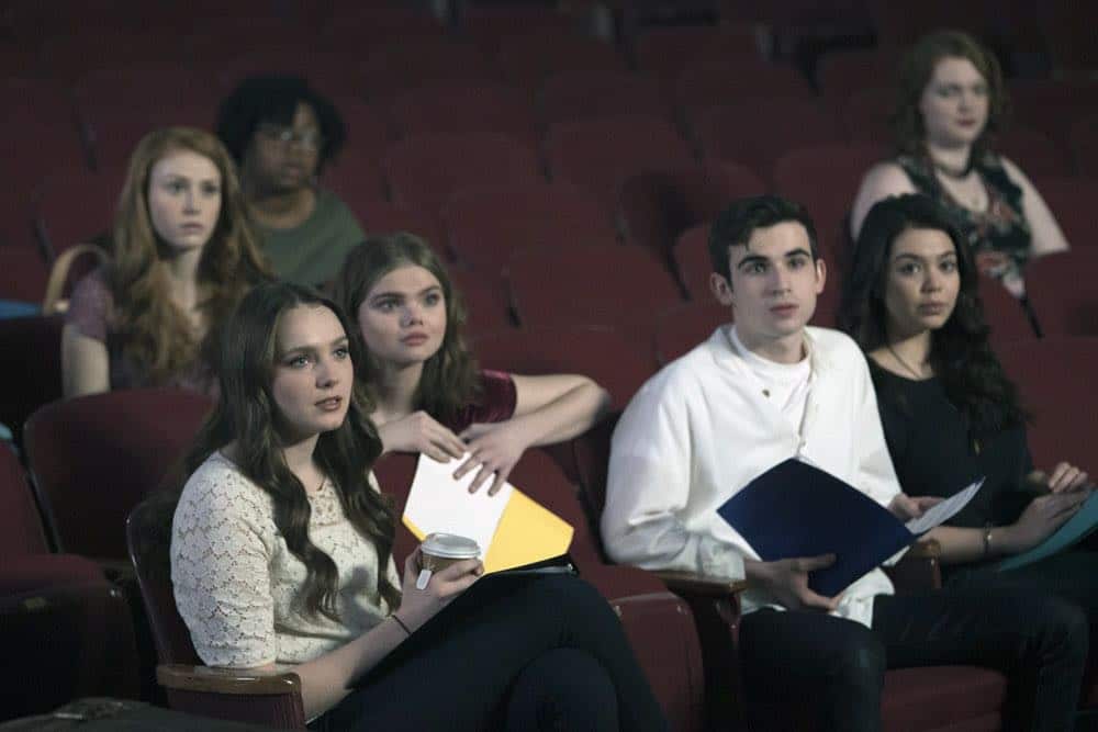 RISE -- "Pilot" Episode 101 -- Pictured: (l-r) Amy Forsyth as Gwen Strickland, Katherine Reis as Jolene, Ted Sutherland as Simon Saunders, Auli'i Cravalho as Lilette Suarez -- (Photo by: Peter Kramer/NBC)