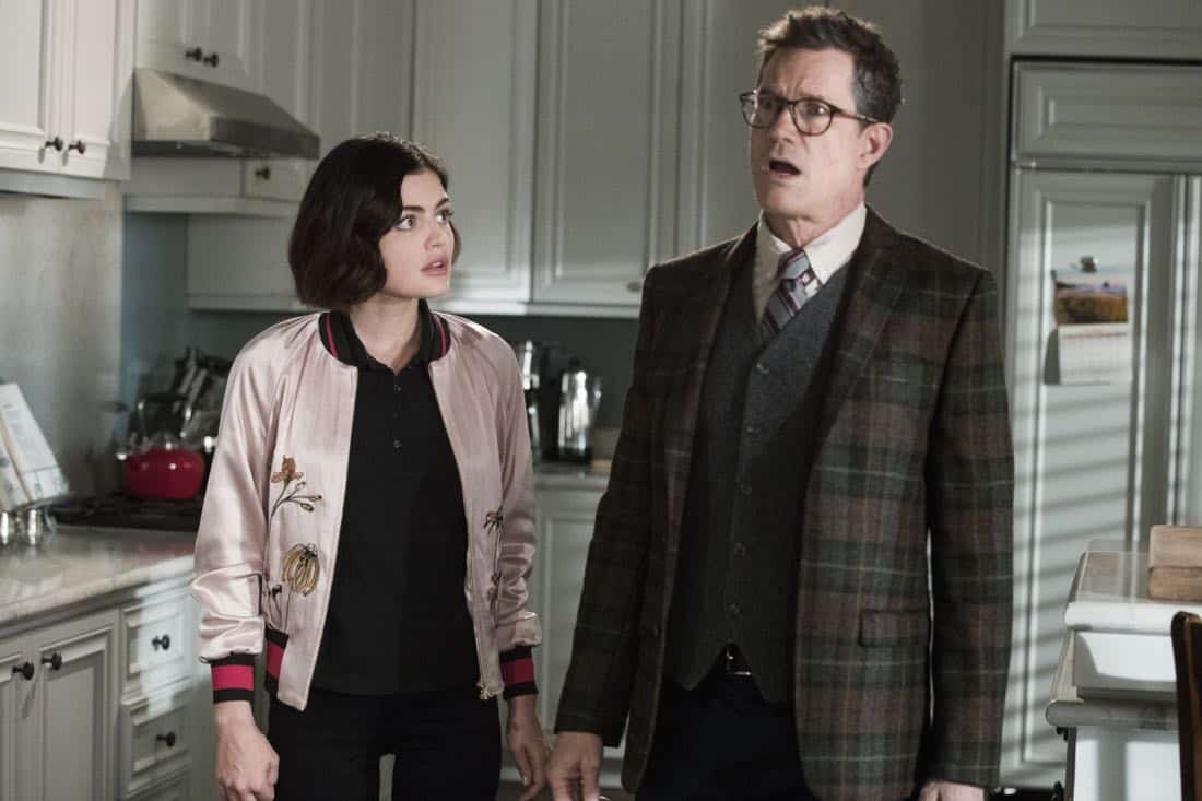 Life Sentence -- "Re-Inventing the Abbotts" -- Image Number: LFS102c_0156b.jpg -- Pictured (L-R): Lucy Hale as Stella and Dylan Walsh as Peter -- Photo: Jack Rowand/The CW -- é 2018 The CW Network, LLC. All Rights Reserved. Life Sentence -- "Re-Inventing the Abbotts" -- Image Number: LFS102c_0156b.jpg -- Pictured (L-R): Lucy Hale as Stella and Dylan Walsh as Peter -- Photo: Jack Rowand/The CW -- é 2018 The CW Network, LLC. All Rights Reserved.