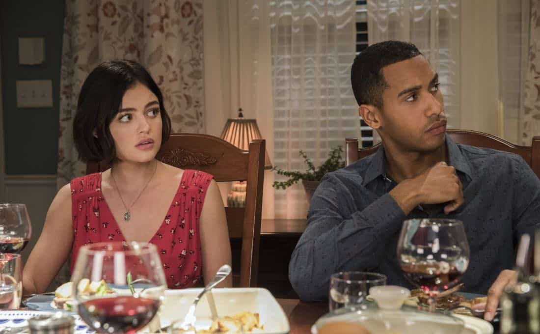 Life Sentence -- "Re-Inventing the Abbotts" -- Image Number: LFS102b_0198b.jpg -- Pictured (L-R): Lucy Hale as Stella and Elliot Knight as Wes -- Photo: Jack Rowand/The CW -- é 2018 The CW Network, LLC. All Rights Reserved.
