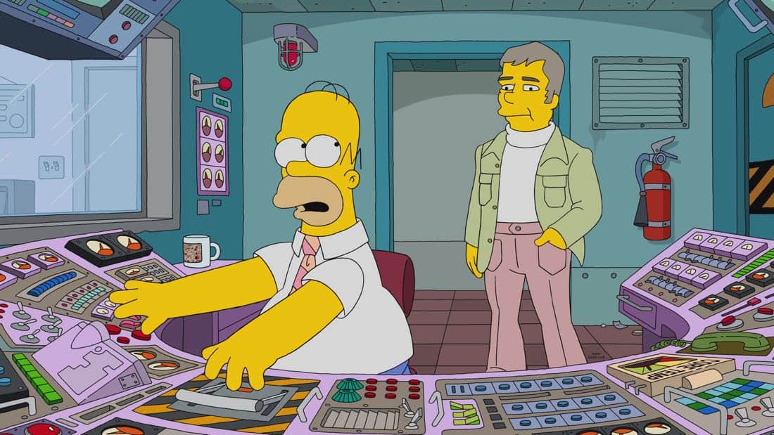 THE SIMPSONS: When Homer is accused of stealing a million-dollar painting, only a detective from the 1970s can clear his name, or send him to jail. It’s a classic impossible mystery in the all-new “Homer Is Where The Art Isn’t” episode of THE SIMPSONS airing Sunday, March 11, (8:00-8:30 PM ET/PT) on FOX. Pictured L-R”: Homer and Manacek (guest voice Bill Hader). THE SIMPSONS ™ and © 2017 TCFFC ALL RIGHTS RESERVED.