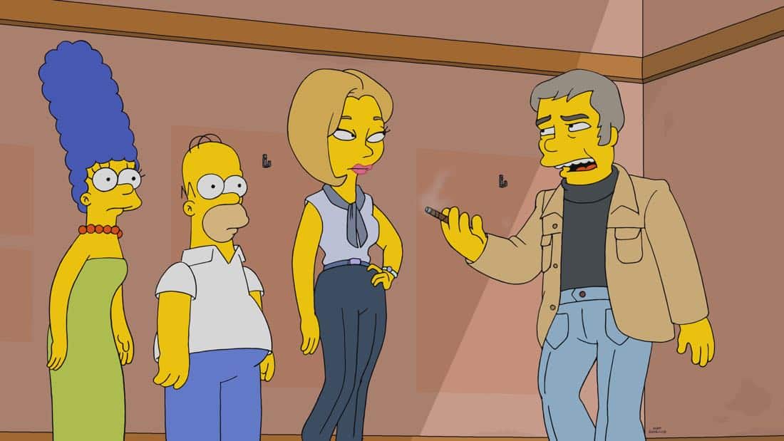 THE SIMPSONS: When Homer is accused of stealing a million-dollar painting, only a detective from the 1970s can clear his name, or send him to jail. It’s a classic impossible mystery in the all-new “Homer Is Where The Art Isn’t” episode of THE SIMPSONS airing Sunday, March 11, (8:00-8:30 PM ET/PT) on FOX. Pictured L-R: Marge, Homer, Megan (guest voice Cecily Strong) and Manacek (guest voice Bill Hader). THE SIMPSONS ™ and © 2017 TCFFC ALL RIGHTS RESERVED.